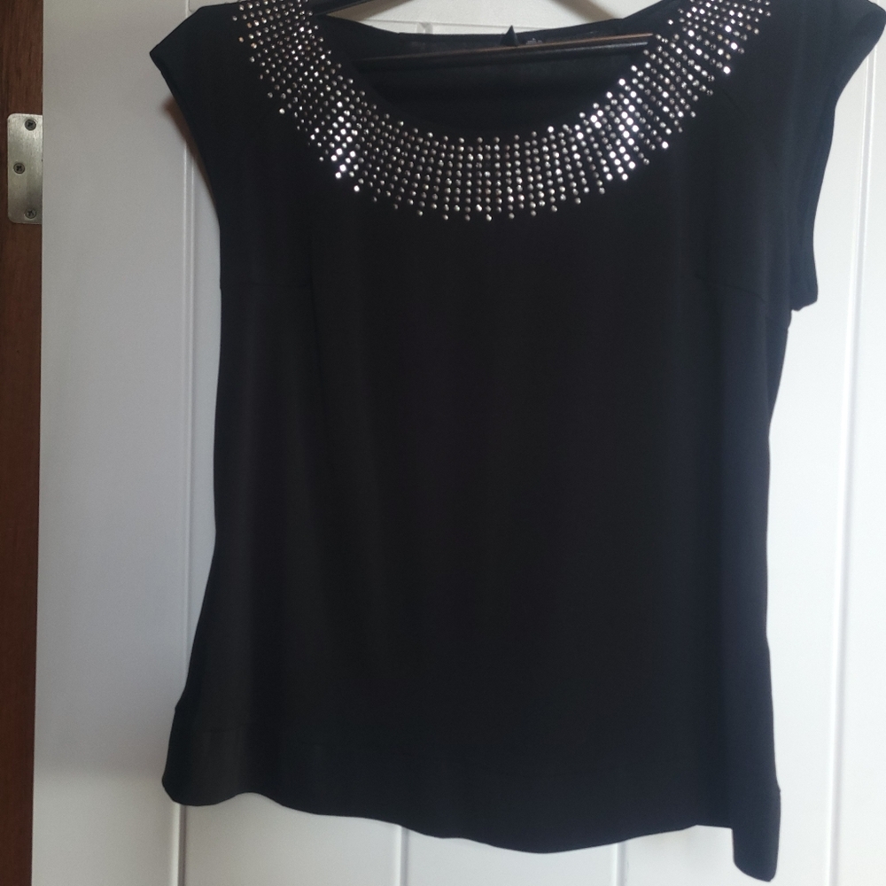 Milano Black Embellished Blouse with Silver Details